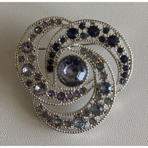 Vintage Swirl Brooch Silver-Tone Rhinestone Pin